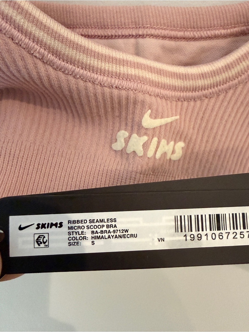 Nike SKIMS Ribbed Seamless Micro Scoop Bra | Himalayan/Ecru | Size S | NWT - Picture 5 of 8